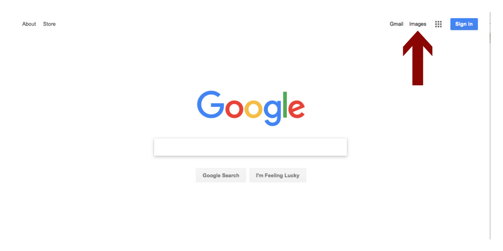 image of a google search page with a red arrow pointing to the word "Images" in the upper right corner